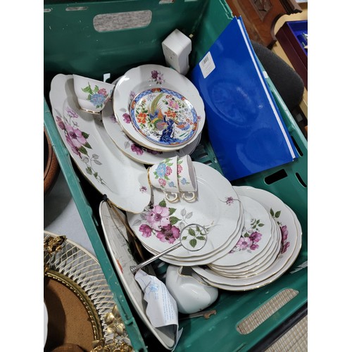 90 - 2x boxes of collectables inc a large quantity of china inc Regent, M&Z, modern wall barometer and cl... 