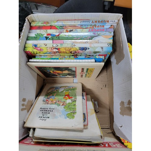 98 - 2x boxes containing a large quantity of Rupert bear books inc annuals, books, a Rupert bear bubble b... 