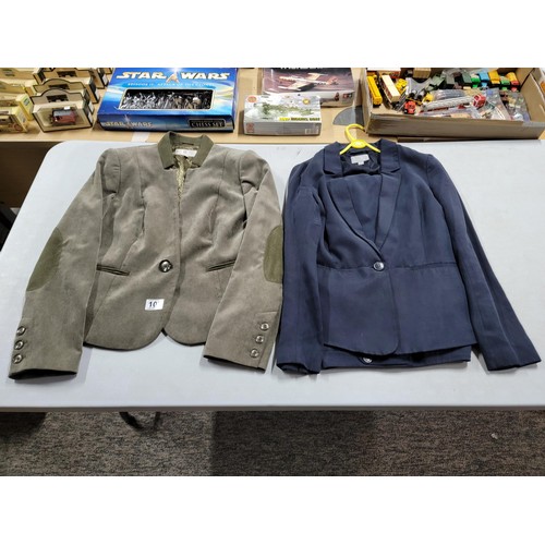 107 - 2x ladies jackets inc a CC size 14 corduroy jacket, a size 12 navy jacket with matching trousers all... 