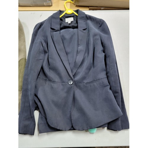 107 - 2x ladies jackets inc a CC size 14 corduroy jacket, a size 12 navy jacket with matching trousers all... 