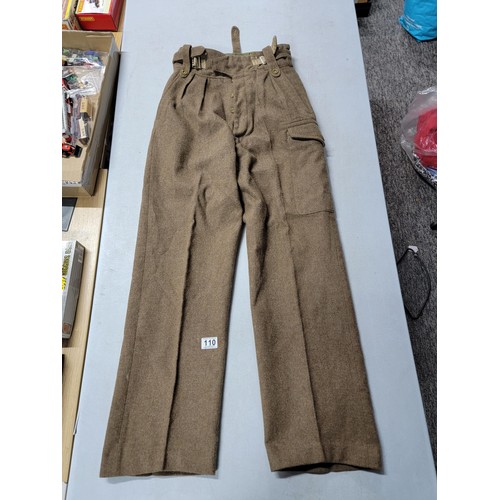 110 - Pair of vintage British 1955 battle dress trousers with the crows foot mark to the label in very goo... 