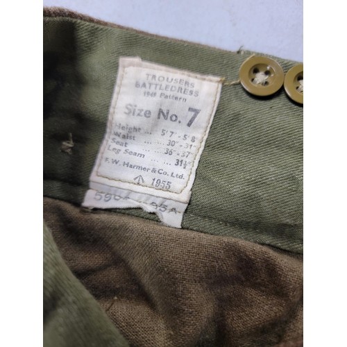 110 - Pair of vintage British 1955 battle dress trousers with the crows foot mark to the label in very goo... 