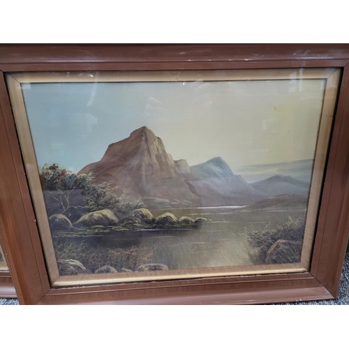 115 - Pair of framed and glazed oil on board mountainous landscape scenes both are signed B Ward measures ... 