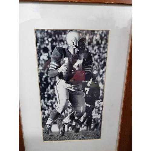 119 - 3x framed and glazed sporting related pictures, inc 2x black and white pictures of American football... 