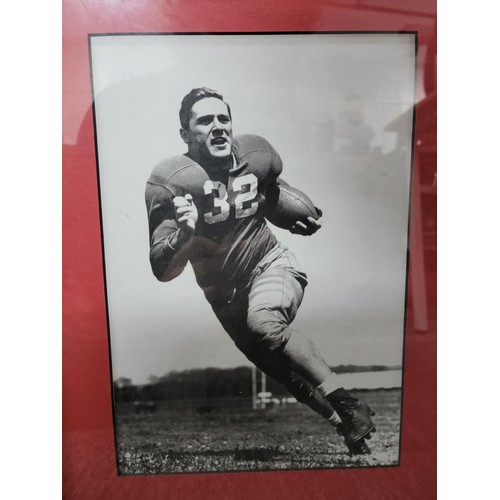 119 - 3x framed and glazed sporting related pictures, inc 2x black and white pictures of American football... 