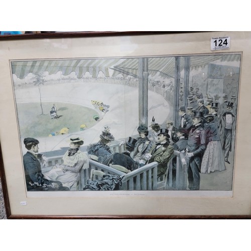 124 - Framed and glazed vintage print of Au Velodrome - La Tribune along with a reproduction of a vintage ... 