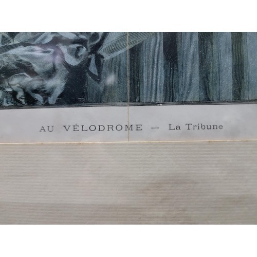 124 - Framed and glazed vintage print of Au Velodrome - La Tribune along with a reproduction of a vintage ... 