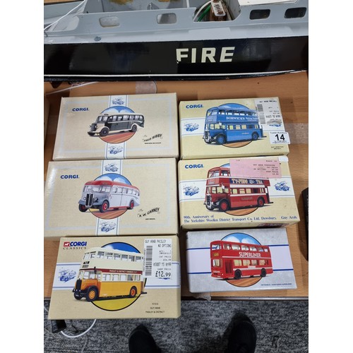 14 - 6x good quality Corgi diecast model busses, all as new in original boxes to include 3 Guy Arab busse... 