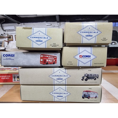 14 - 6x good quality Corgi diecast model busses, all as new in original boxes to include 3 Guy Arab busse... 