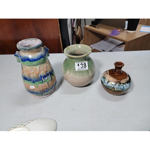 138 - Large quantity of Studio potter items inc a pair of matching vases, pin dishes, ashtrays, jugs etc s... 