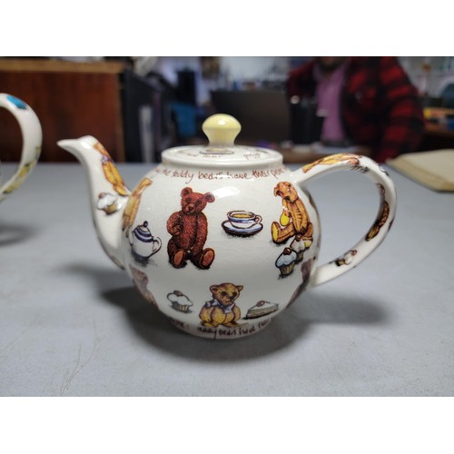 144 - 2x ceramic teapots by Paul Cardew, one with cat design and one with teddy bear design both in good o... 