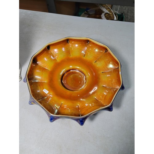 301 - Very good quality glass multi coloured Kralik Millefiori iridized knuckle bowl along with a tall Mur... 