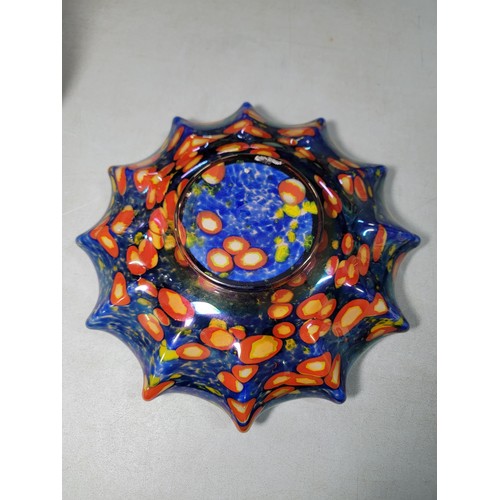 301 - Very good quality glass multi coloured Kralik Millefiori iridized knuckle bowl along with a tall Mur... 