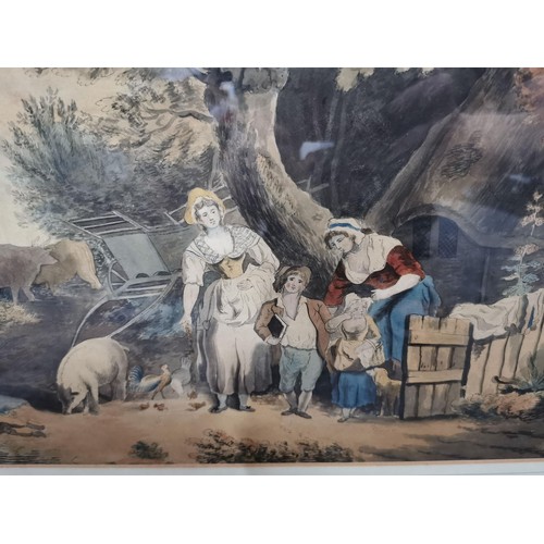 329 - 2x framed and glazed original watercolours of a farm country scene in the style of G Morland. Measur... 