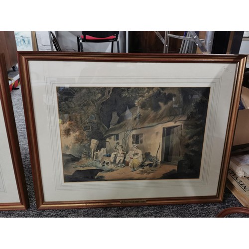 329 - 2x framed and glazed original watercolours of a farm country scene in the style of G Morland. Measur... 