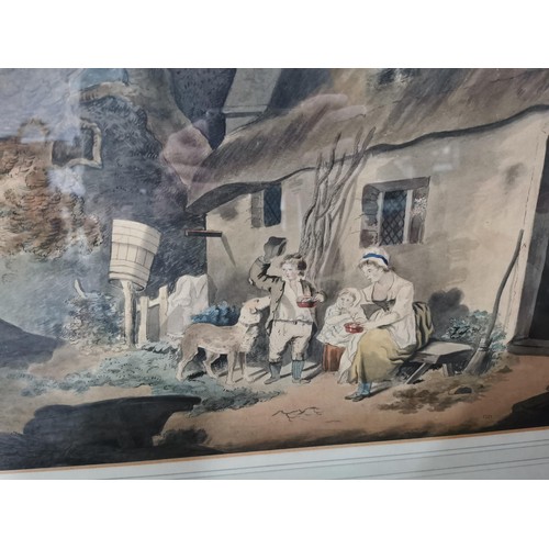 329 - 2x framed and glazed original watercolours of a farm country scene in the style of G Morland. Measur... 