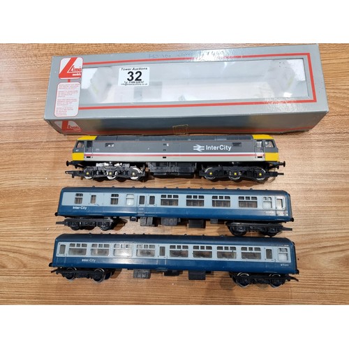 32 - A Hornby OO gauge class 47460 intercity locomotive along with 2 Hornby intercity coaches, all in exc... 