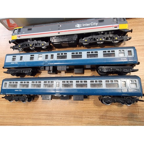 32 - A Hornby OO gauge class 47460 intercity locomotive along with 2 Hornby intercity coaches, all in exc... 