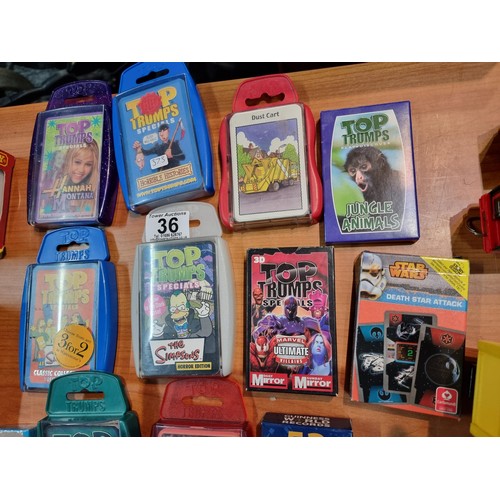 36 - A collection of 17x collectable trading cards and playing cards to include 9 sets of Top Trumps alon... 