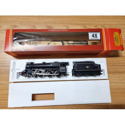 48 - A boxed as new Hornby R068 BR class 5, 4-6-0 locomotive and tender. Boxed in like new condition and ... 