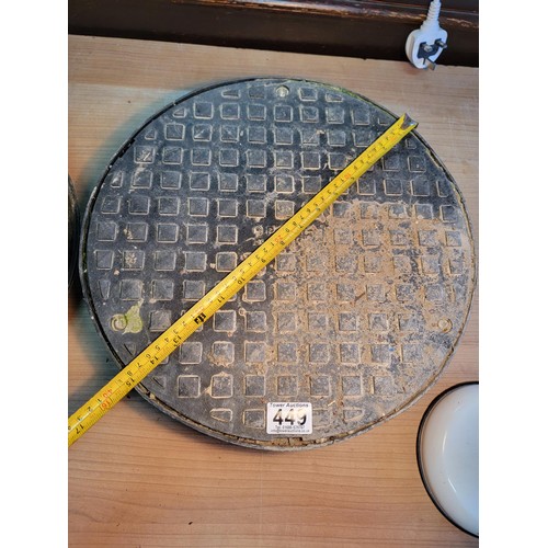 366 - 2x plastic screw on drain covers by Pollypipe 38.5cm diameter