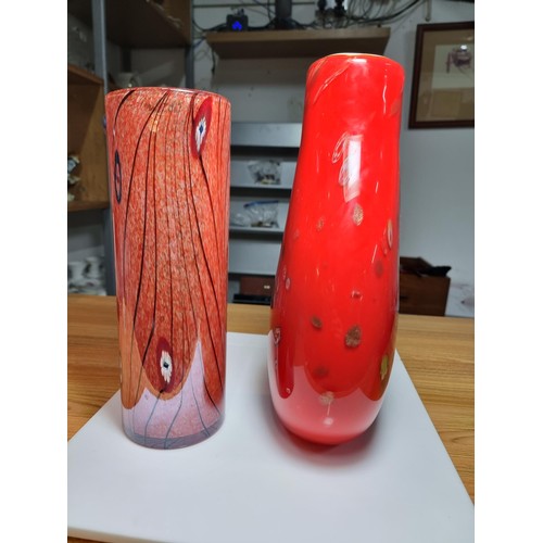 167 - 2x good quality vintage genuine Murano Italy art glass vases to include a large impressive red glass... 