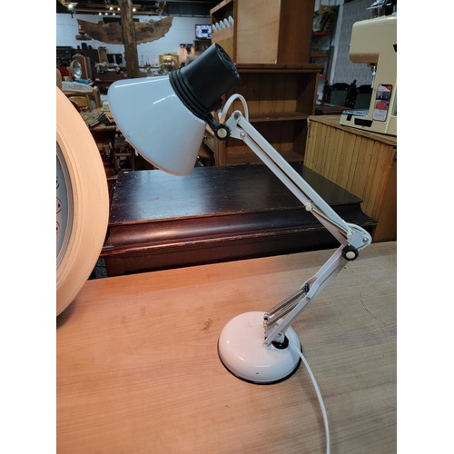 375 - Good quality angle poise desk lamp along with a large white quartz wall clock both in good order clo... 