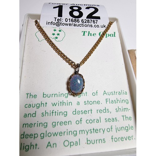 182 - A bundle of 3 pairs of 925 silver earrings and a gold plated opal pendant and chain to include an op... 