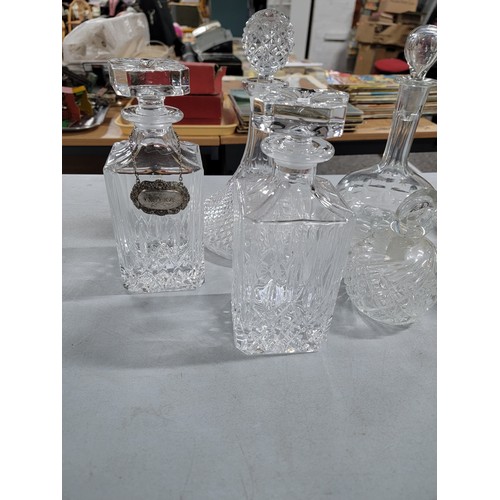 307 - 6x decanters inc ship's decanter cut glass crystal decanters along with 2x scent bottles