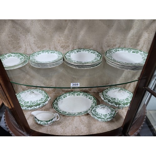 308 - 26x piece part dinner set by Ballarat in a green flora pattern, dinner plates, salad plates, meat pl... 