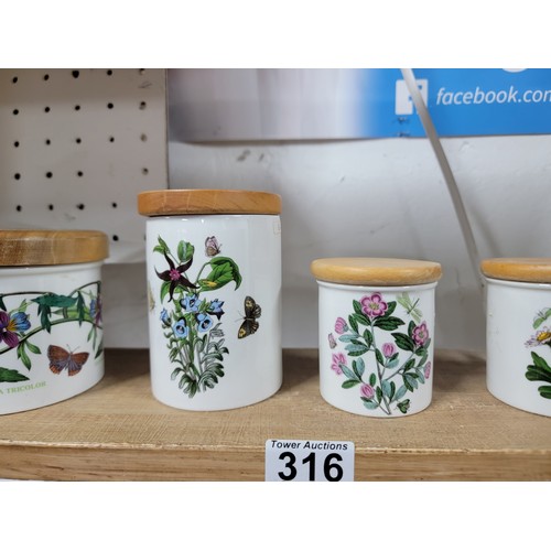 316 - 6x Botanic Garden Port Meirion storage jars all with wooden lids,