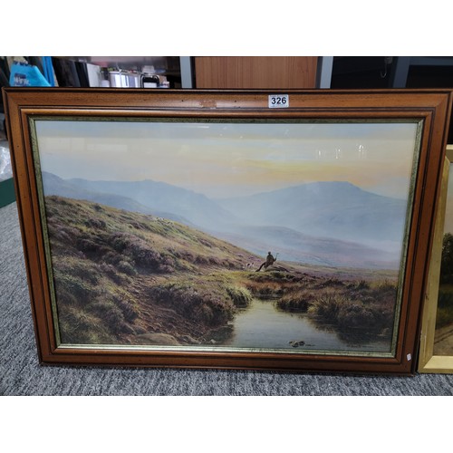 326 - 2x pictures inc a framed and glazed Rex Preston landscape print along with a vintage oil on canvas l... 