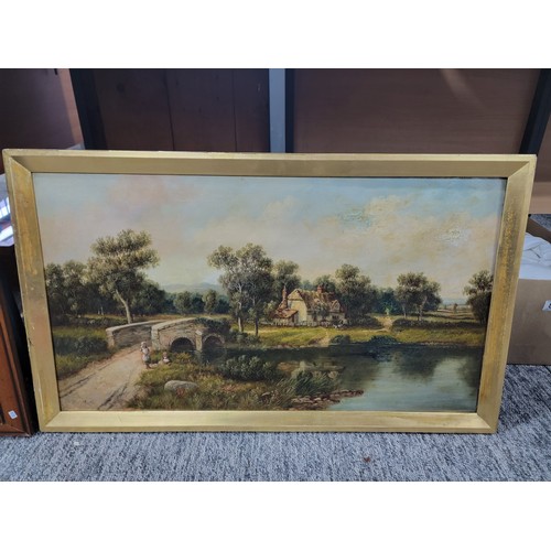 326 - 2x pictures inc a framed and glazed Rex Preston landscape print along with a vintage oil on canvas l... 