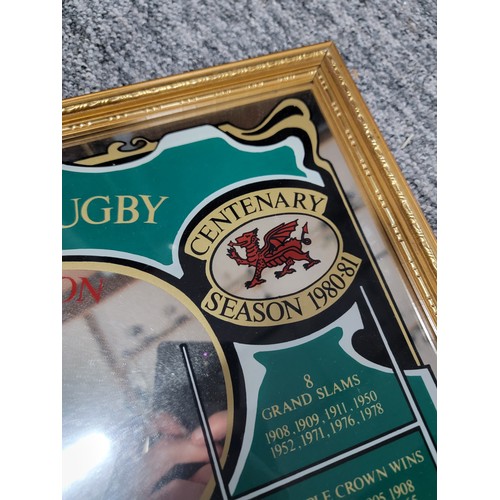 328 - Framed mirror depicting 100 years of welsh rugby dating 1980-81, 8x grand slams and 16 triple crown ... 