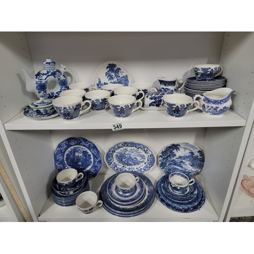 349 - Large collection of approx 60 pieces of blue and white pottery inc cups, saucers, side plates, platt... 