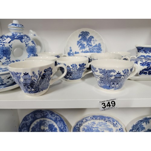 349 - Large collection of approx 60 pieces of blue and white pottery inc cups, saucers, side plates, platt... 