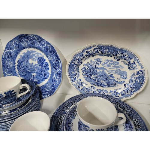 349 - Large collection of approx 60 pieces of blue and white pottery inc cups, saucers, side plates, platt... 