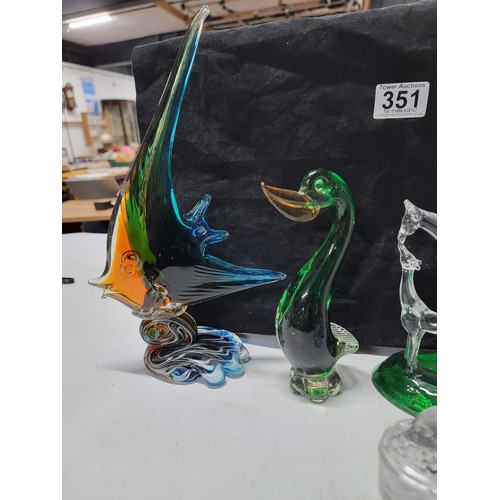 351 - Quantity of good quality art glass inc a heron ware  colourful pear, large colourful angle fish, gir... 