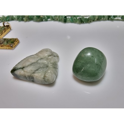 215 - A large collection of genuine jade items to include a well carved jade buddha figure, a jade heart p... 