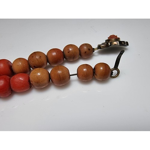 225 - A good vintage genuine coral beaded necklace in good vintage condition, clasp requires some attentio... 