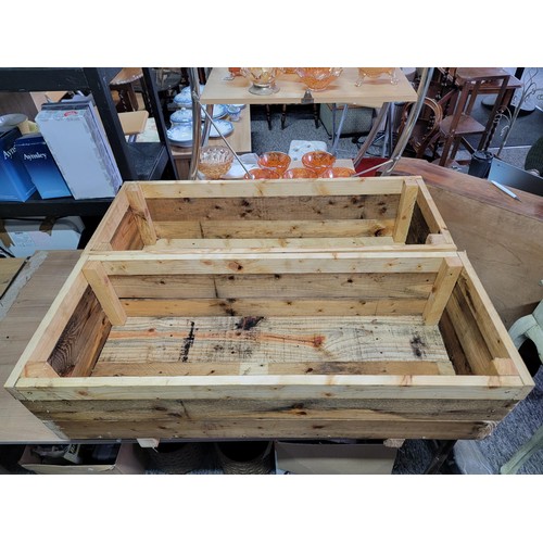 383 - 2x large locally made hand made planters made from recycled timber treated with linseed oil, 30cm hi... 