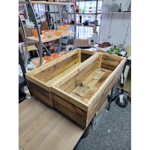 383 - 2x large locally made hand made planters made from recycled timber treated with linseed oil, 30cm hi... 