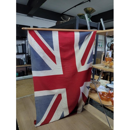 390 - Pair of vintage cloth British made Union Jacks one flag has small holes in the cloth each flag measu... 