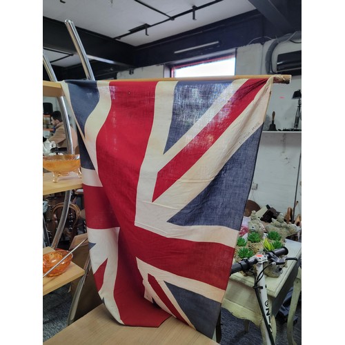 390 - Pair of vintage cloth British made Union Jacks one flag has small holes in the cloth each flag measu... 