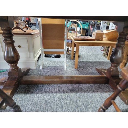 486 - Glenister refectory table 4x cathedral solid oak spindle back chairs with 2x carvers all with solid ... 