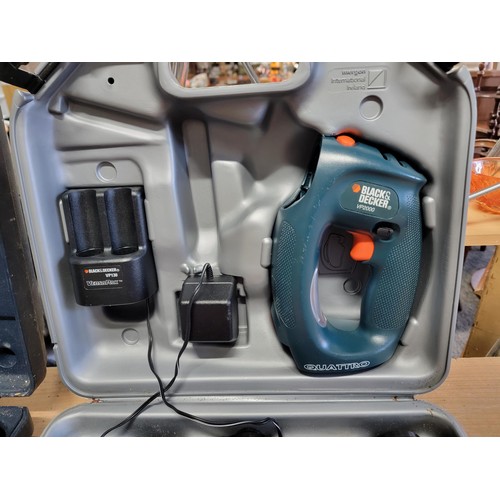 405 - Black and decker quattro multi tool sander with battery and charger cased along with a 18v drill wit... 