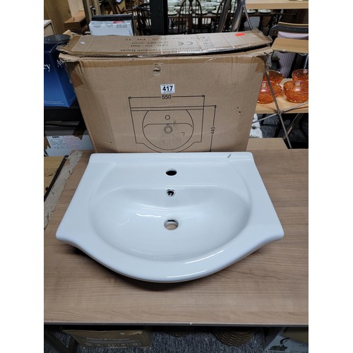 417 - Boxed classic furniture hand basin with a chip to the top right hand side as shown in pictures, does... 