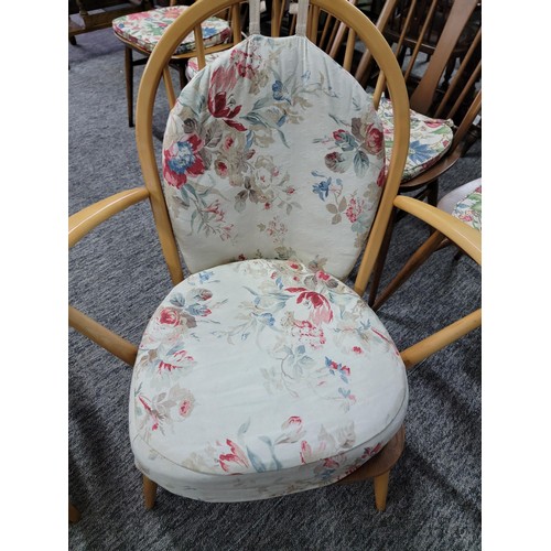 477 - Pair of Ercol low slung easy arm chairs in blonde with both seat and back pads, both in fine sturdy ... 