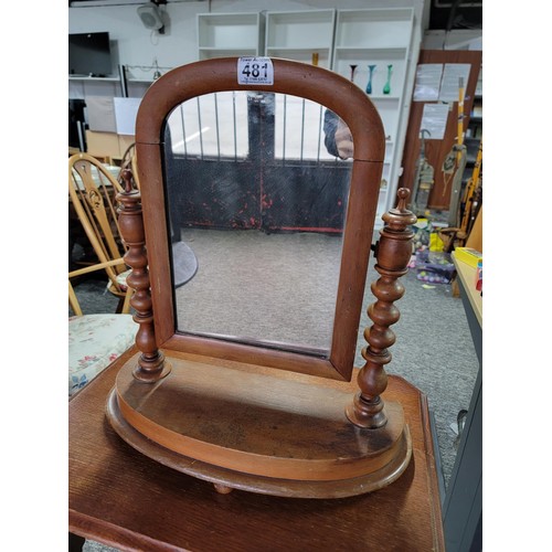 481 - Victorian dressing table mirror with turned uprights in good condition 54cm high and 47cm wide