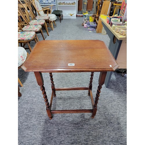 482 - Oak barley twist lamp table standing 73cm high